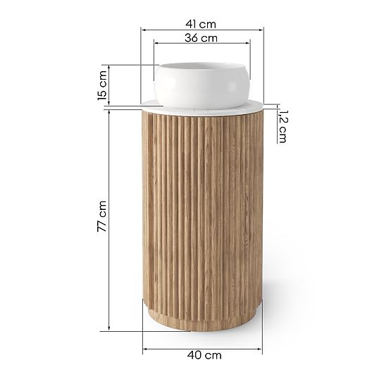 Set ormarića s pločom i umivaonikom La promessa 40 cm, rebrasti, zaobljeni, hrast/bijela