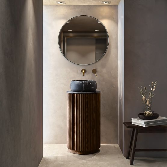 Set ormarića s pločom i umivaonikom La promessa 40 cm, rebrasti, zaobljeni, tamni orah/crna