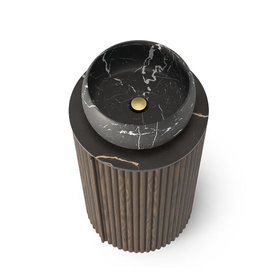 Set ormarića s pločom i umivaonikom La promessa 40 cm, rebrasti, zaobljeni, tamni orah/crna