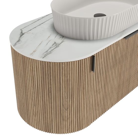 Set ormarića s pločom i umivaonikom La simplicite 100 cm, rebrasti, zaobljeni, Glit White/hrast