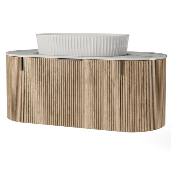 Set ormarića s pločom i umivaonikom La simplicite 100 cm, rebrasti, zaobljeni, Glit White/hrast