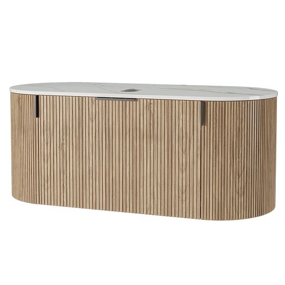 Set ormarića s pločom i umivaonikom La simplicite 100 cm, rebrasti, zaobljeni, Glit White/hrast