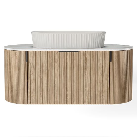 Set ormarića s pločom i umivaonikom La simplicite 100 cm, rebrasti, zaobljeni, Glit White/hrast
