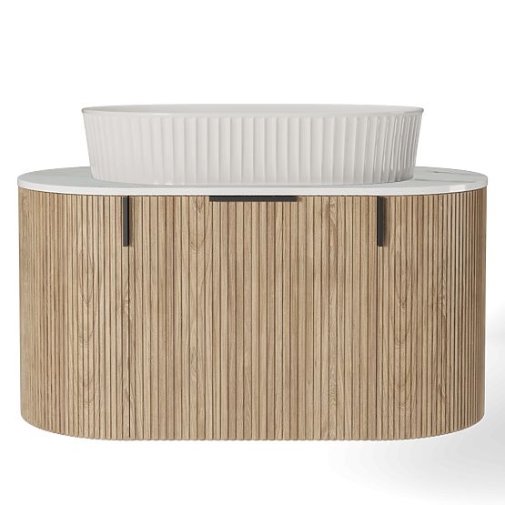 Set ormarića s pločom i umivaonikom La simplicite 80 cm, žljebast, zaobljen, Glit White/hrast