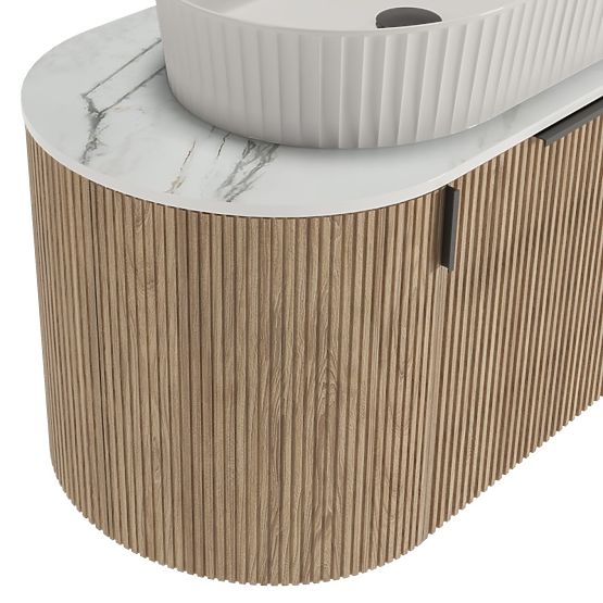 Set ormarića s pločom i umivaonikom La simplicite 80 cm, žljebast, zaobljen, Glit White/hrast