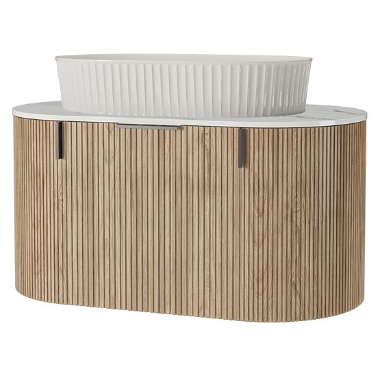 Set ormarića s pločom i umivaonikom La simplicite 80 cm, žljebast, zaobljen, Glit White/hrast