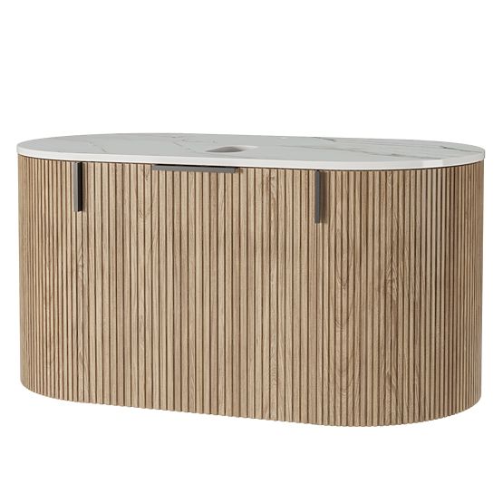 Set ormarića s pločom i umivaonikom La simplicite 80 cm, žljebast, zaobljen, Glit White/hrast