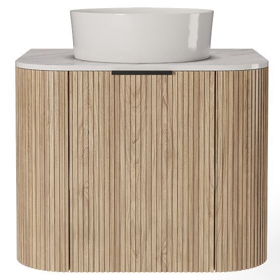 Set ormarića s pločom i umivaonikom Matinale 60 cm, rebrasti, zaobljeni, Glit White/akacija
