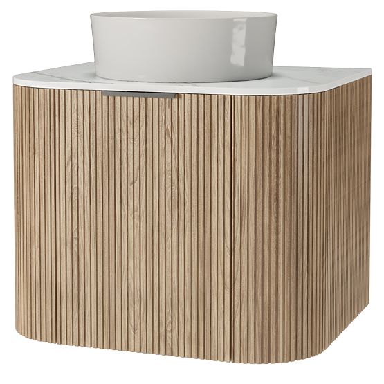 Set ormarića s pločom i umivaonikom Matinale 60 cm, rebrasti, zaobljeni, Glit White/akacija