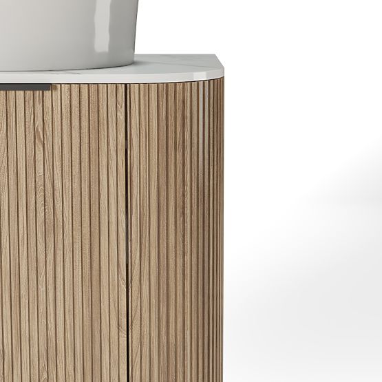 Set ormarića s pločom i umivaonikom Matinale 60 cm, rebrasti, zaobljeni, Glit White/akacija