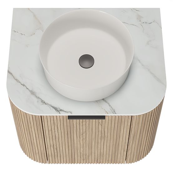 Set ormarića s pločom i umivaonikom Matinale 60 cm, rebrasti, zaobljeni, Glit White/akacija