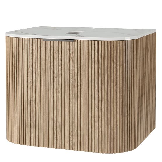 Set ormarića s pločom i umivaonikom Matinale 60 cm, rebrasti, zaobljeni, Glit White/akacija
