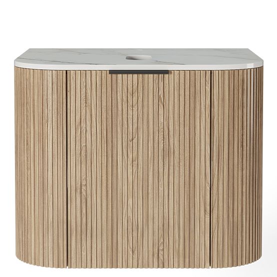Set ormarića s pločom i umivaonikom Matinale 60 cm, rebrasti, zaobljeni, Glit White/akacija