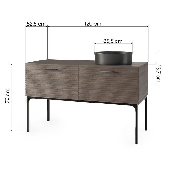 Set ormarića s umivaonikom La Purete 120 cm, s utorima, orah/crna