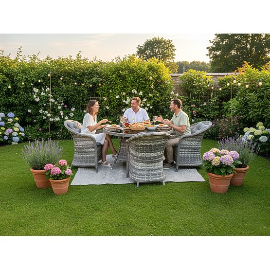 Set stolnog namještaja od tehnoratana (4 stolice + okrugli stol) MODERNO svijetlosiva