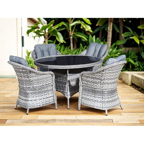 Set stolnog namještaja od tehnoratana (4 stolice + okrugli stol) MODERNO svijetlosiva