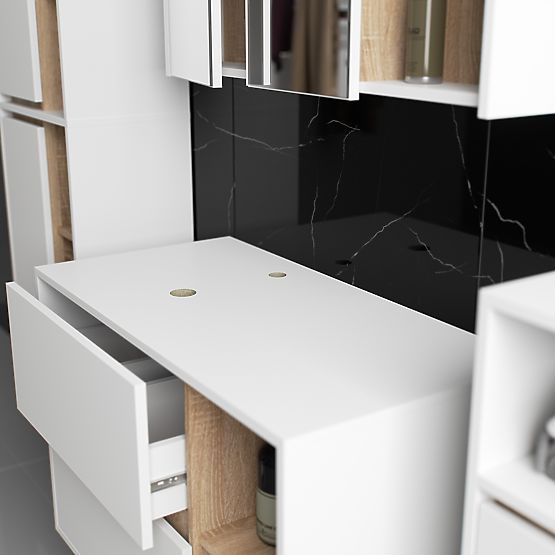 SET VISEĆEG KUPAONSKOG NAMJEŠTAJA S OTVORIMA VAMI BIJELA / HRAST SONOMA