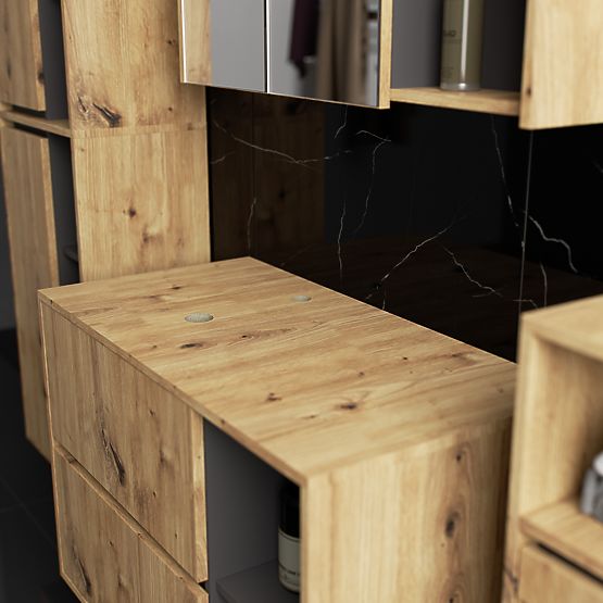 SET VISEĆEG KUPAONSKOG NAMJEŠTAJA S OTVORIMA VAMI HRAST ARTISAN / GRAFIT SIVA