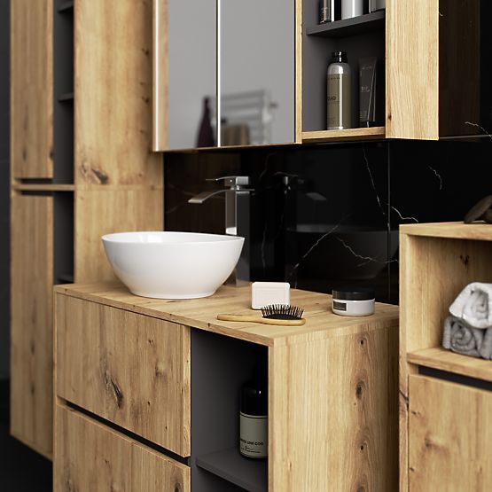 SET VISEĆEG KUPAONSKOG NAMJEŠTAJA S OTVORIMA VAMI HRAST ARTISAN / GRAFIT SIVA