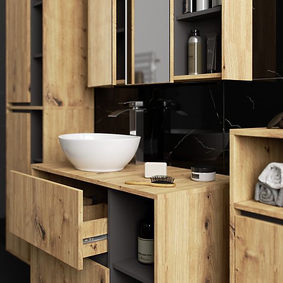 SET VISEĆEG KUPAONSKOG NAMJEŠTAJA S OTVORIMA VAMI HRAST ARTISAN / GRAFIT SIVA