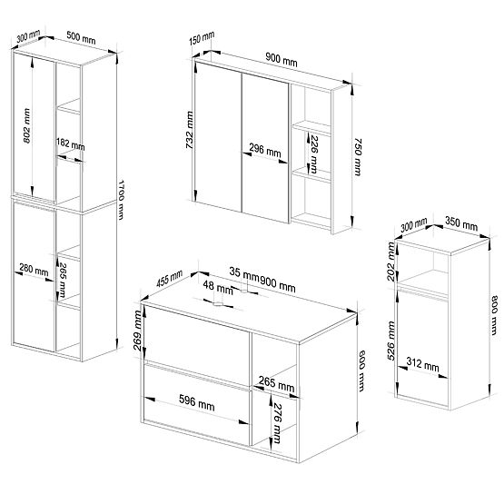 SET VISEĆEG KUPAONSKOG NAMJEŠTAJA S OTVORIMA VAMI HRAST CRAFT / CRNA