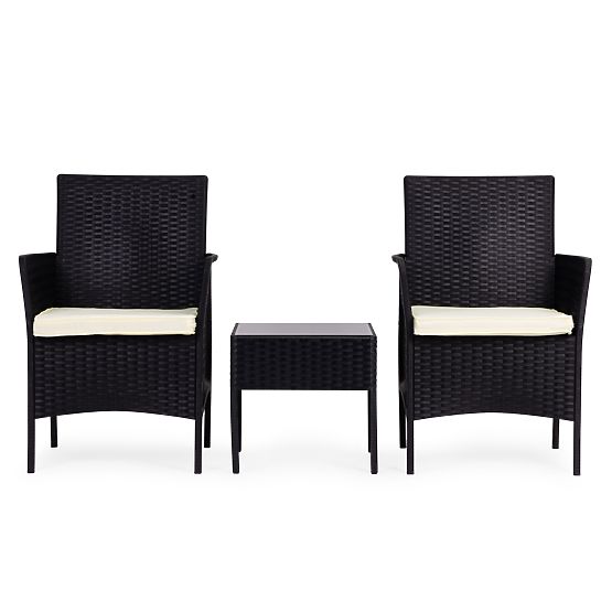 Set vrtnog namještaja 2 stolice + stol s kaljenim staklom crni MultiGarden