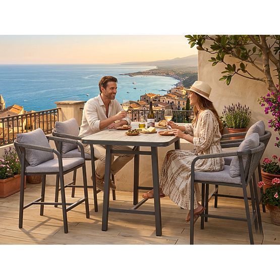 Set vrtnog namještaja (4 barske stolice + visoki stol) BREZZA siva