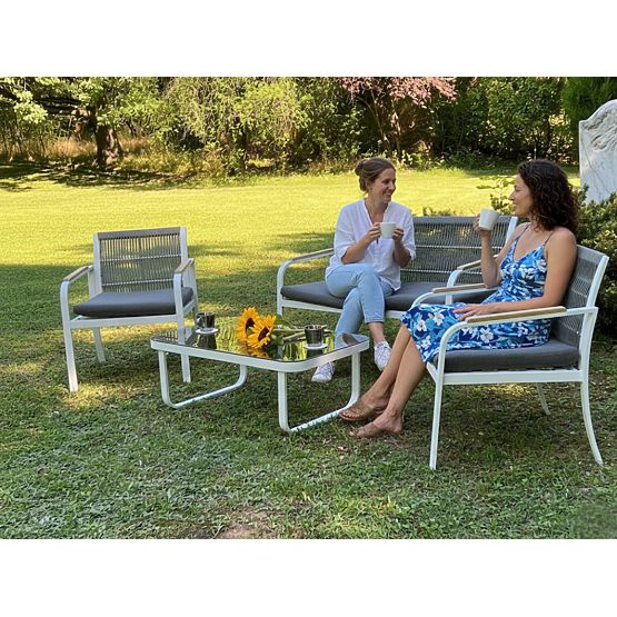 Set vrtnog namještaja od aluminija (2 x stolica, sofa + stol) RARO bijela, siva