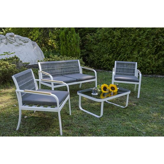 Set vrtnog namještaja od aluminija (2 x stolica, sofa + stol) RARO bijela, siva