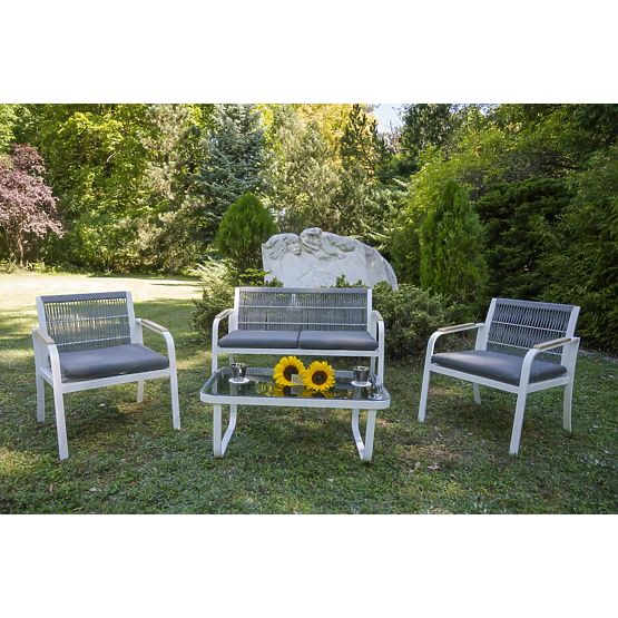 Set vrtnog namještaja od aluminija (2 x stolica, sofa + stol) RARO bijela, siva