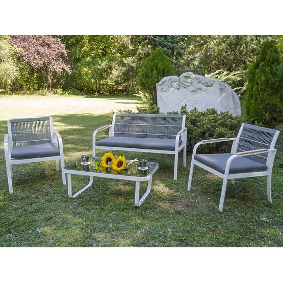 Set vrtnog namještaja od aluminija (2 x stolica, sofa + stol) RARO bijela, siva