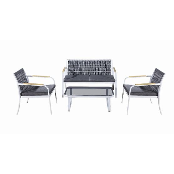 Set vrtnog namještaja od aluminija (2 x stolica, sofa + stol) RARO bijela, siva