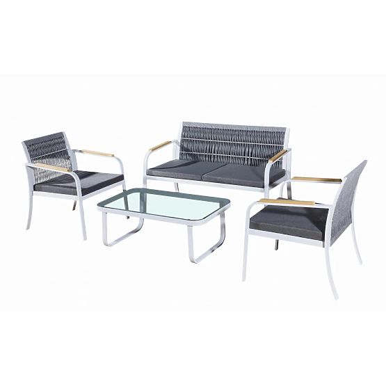Set vrtnog namještaja od aluminija (2 x stolica, sofa + stol) RARO bijela, siva