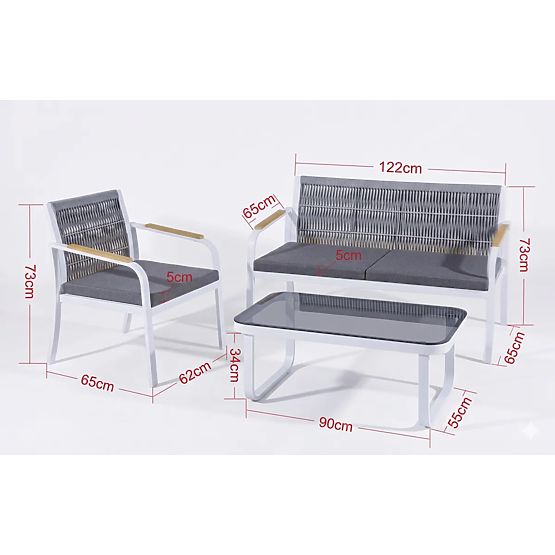 Set vrtnog namještaja od aluminija (2 x stolica, sofa + stol) RARO bijela, siva