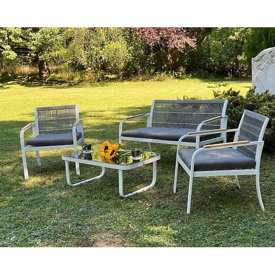 Set vrtnog namještaja od aluminija (2 x stolica, sofa + stol) RARO bijela, siva