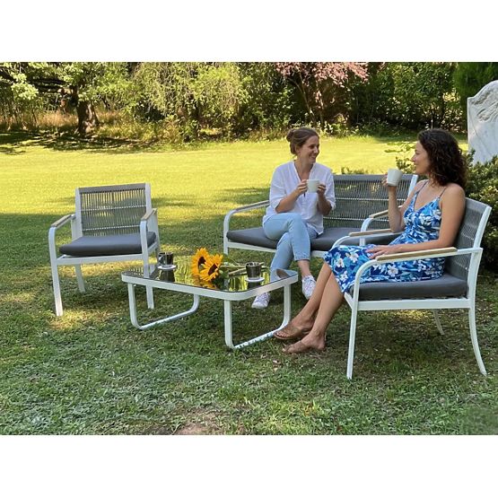 Set vrtnog namještaja od aluminija (2 x stolica, sofa + stol) RARO bijela, siva