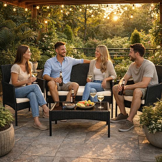 Set vrtnog namještaja od tehnoratana klupa stol stolice crna MultiGarden