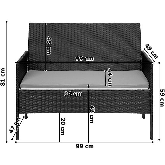 Set vrtnog namještaja od tehnoratana MAGNOLIA crna sa sivim jastucima