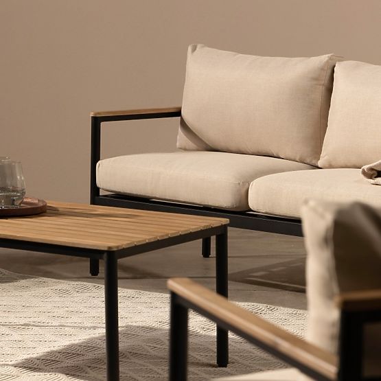 Set vrtnog namještaja Porticello, aluminijski, akacijevo drvo FSC, izgled tikovine, bež/crna