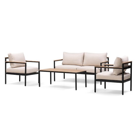 Set vrtnog namještaja Porticello, aluminijski, akacijevo drvo FSC, izgled tikovine, bež/crna