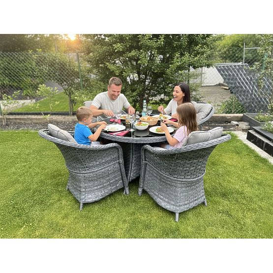 Set za blagovanje od tehnoratana (okrugli stol + 4 stolice) MODERNO siva