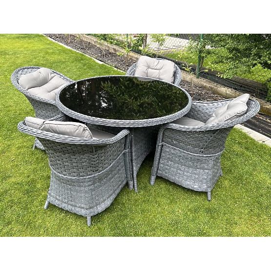 Set za blagovanje od tehnoratana (okrugli stol + 4 stolice) MODERNO siva