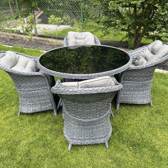 Set za blagovanje od tehnoratana (okrugli stol + 4 stolice) MODERNO siva