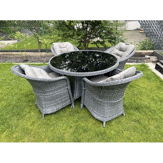 Set za blagovanje od tehnoratana (okrugli stol + 4 stolice) MODERNO siva