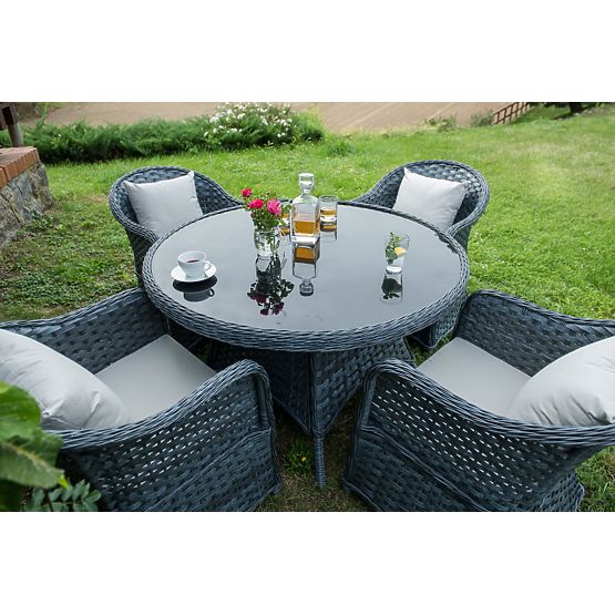 Set za blagovanje od tehnoratana (okrugli stol + 4 stolice) MODERNO siva