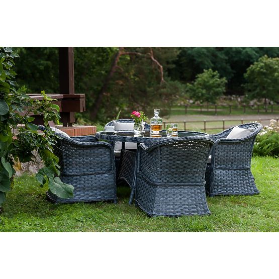 Set za blagovanje od tehnoratana (okrugli stol + 4 stolice) MODERNO siva