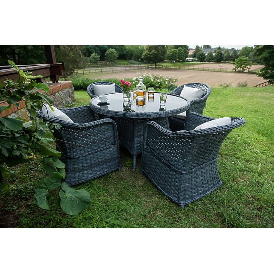 Set za blagovanje od tehnoratana (okrugli stol + 4 stolice) MODERNO siva