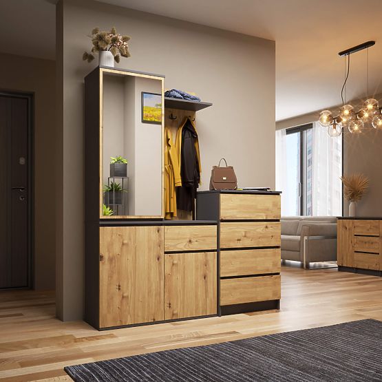 SET ZA HODNIK ENTRO PK GRAFIT SIVA / HRAST ARTISAN