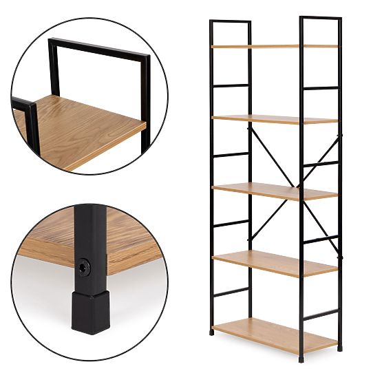 Široka moderna drvena polica LOFT s 5 polica