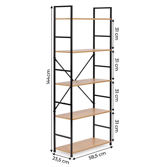 Široka moderna drvena polica LOFT s 5 polica